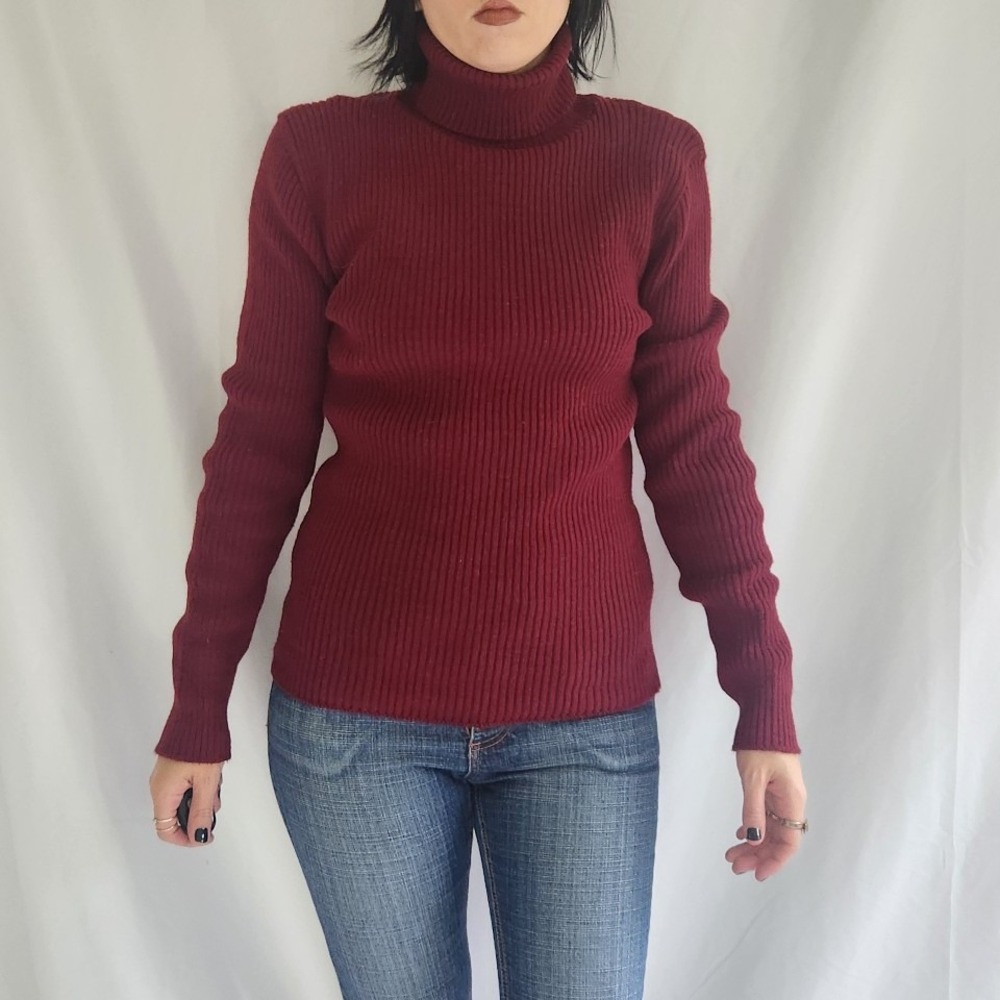 70s Maroon Ribbed Turtleneck Sweater